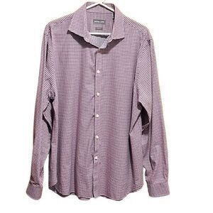 Michael Kors mens shirt Size L slim fit 100% cotton checkered button long sleeve